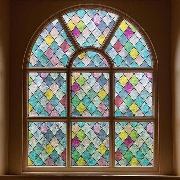 Stained Glass Window Film, Window Privacy Films, Colorful Lattice Window Tint - Picture 7 of 7